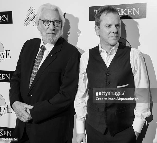 Actors Donald Sutherland and Kiefer Sutherland attend the screening of Momentum Pictures' 'Forsaken' at Autry Museum of the American West on February...