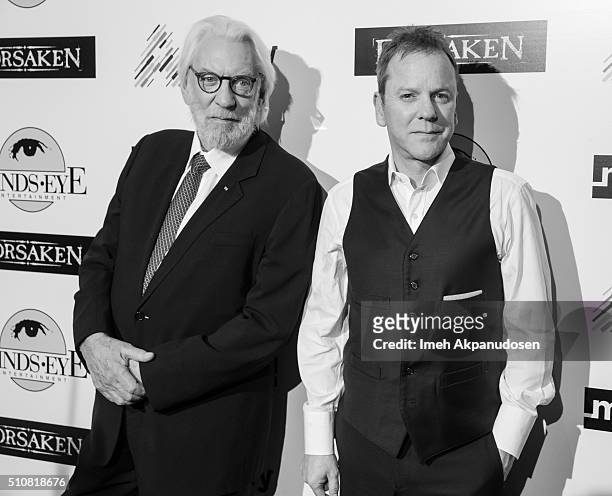 Actors Donald Sutherland and Kiefer Sutherland attend the screening of Momentum Pictures' 'Forsaken' at Autry Museum of the American West on February...