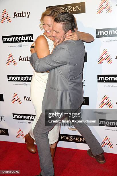 Actress Zoe Bell and Jacob Horn attend the screening of Momentum Pictures' 'Forsaken' at Autry Museum of the American West on February 16, 2016 in...