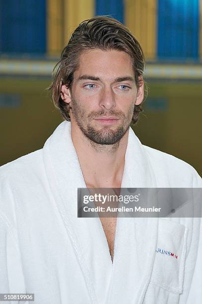 Camille Lacourt poses before a swimming training session at Piscine Molitor on February 17, 2016 in Paris, France.