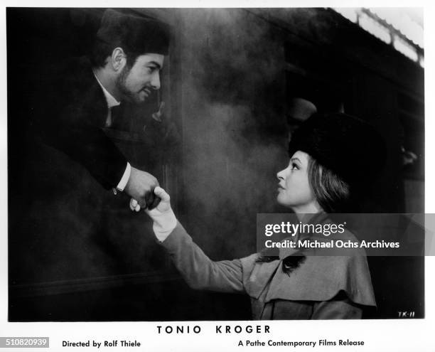 Jean-Claude Brialy as Tonio Kroeger says goodbye to Nadja Tiller in a scene from the movie "Tonio Kroeger" circa 1964.