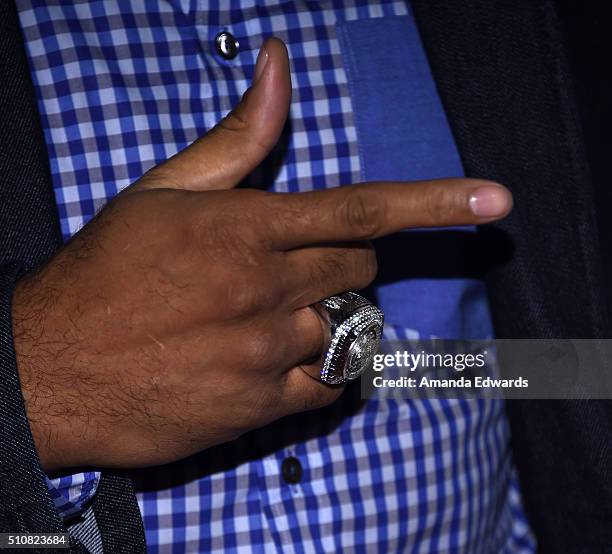 Former NBA player Shawn Marion, ring detail, arrives at the Republic Records Private GRAMMY Celebration at HYDE Sunset: Kitchen + Cocktails on...