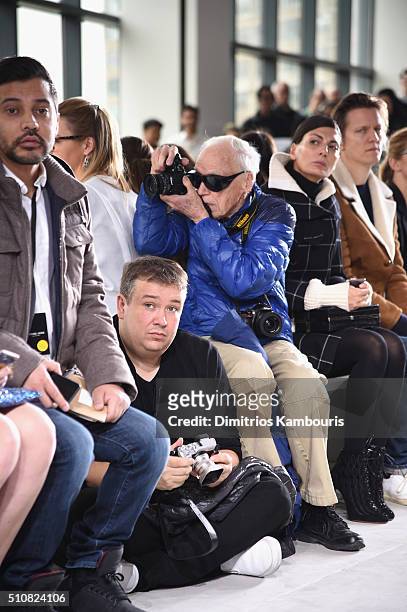 Photographer Bill Cunningham photographs the Michael Kors Fall 2016 Runway Show during New York Fashion Week: The Shows at Spring Studios on February...