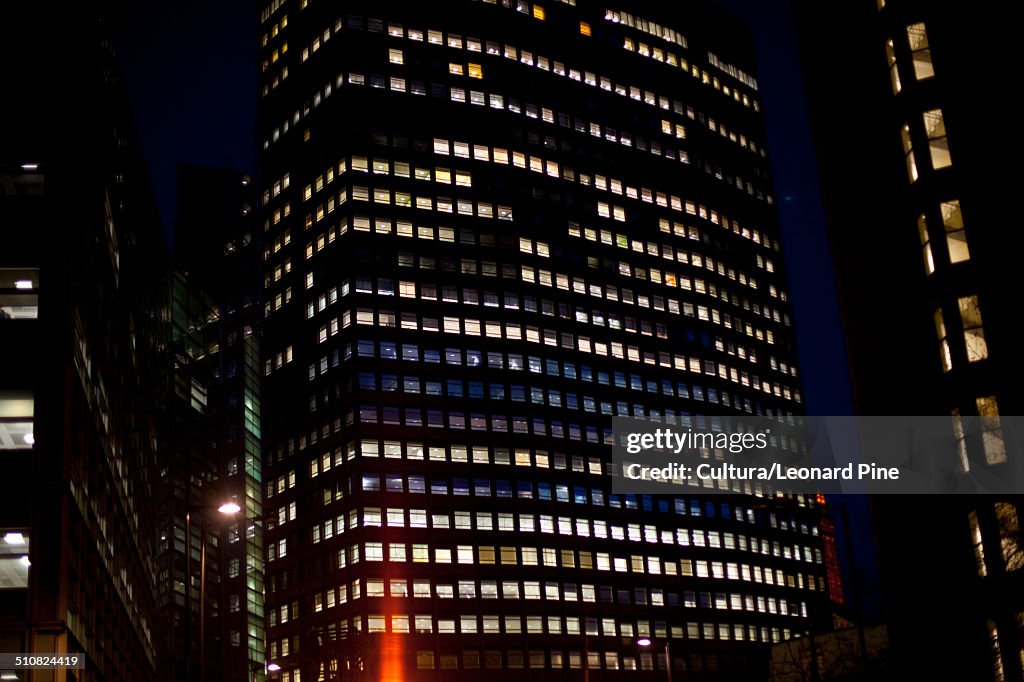 Skyscraper at night, London, England