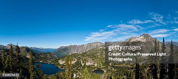 panoramic of the selkirk mountain range, kaslo lake, keen lake and garlano lake in kokanee glacier provincial park in the kootenay region, nelson, british columbia, canada - nelson british columbia stock pictures, royalty-free photos & images