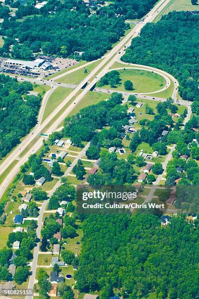 aerial view of houses and roads, indiana, usa - cultura indiana stock pictures, royalty-free photos & images