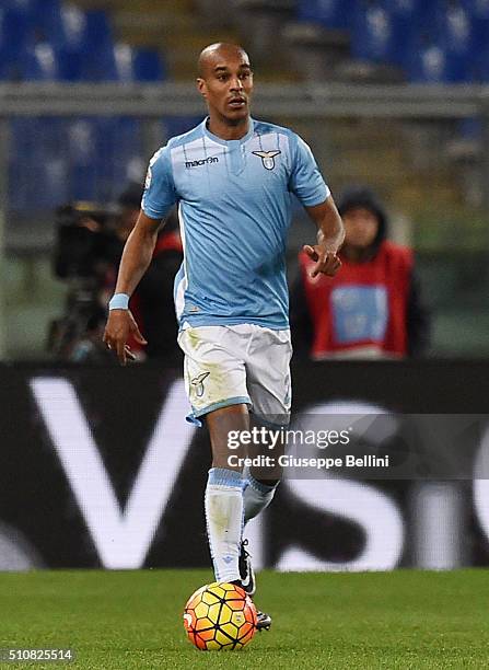 Abdoulay Konko of SS Lazio in action during the Serie A match between SS Lazio and Hellas Verona FC at Stadio Olimpico on February 11, 2016 in Rome,...