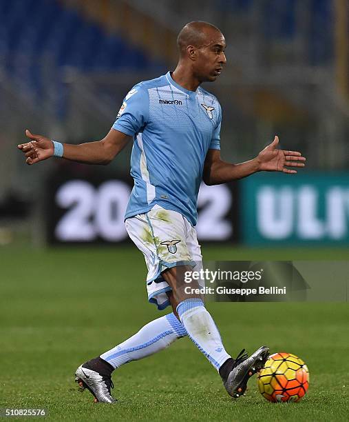 Abdoulay Konko of SS Lazio in action during the Serie A match between SS Lazio and Hellas Verona FC at Stadio Olimpico on February 11, 2016 in Rome,...