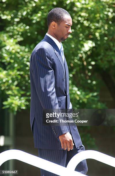 Los Angeles Lakers Kobe Bryant arrives at the Eagle County Courthouse July 19, 2004 in Eagle, Colorado. Lawyers for Bryant want the judge to allow...