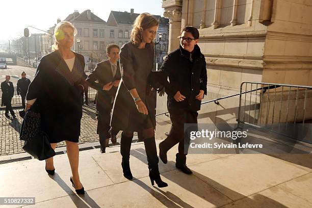 Princess Esmeralda of Belgium and Princess Lea of Belgium attend a mass at Notre Dame Church in Laeken on February 17, 2016 in Laeken, Belgium.