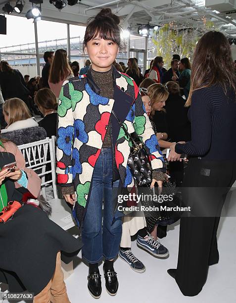 Connie Wang attends Delpozo during Fall 2016 New York Fashion Week at Pier 59 Studios on February 17, 2016 in New York City.