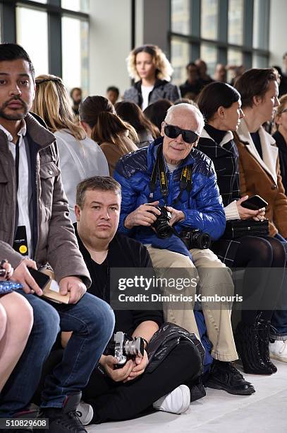 Photographer Bill Cunningham photographs the Michael Kors Fall 2016 Runway Show during New York Fashion Week: The Shows at Spring Studios on February...