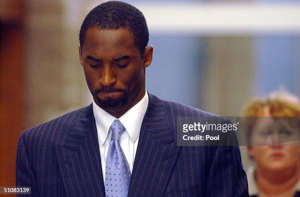 Los Angeles Lakers star Kobe Bryant leaves the Eagle County Justice Center after a day of pre-trial hearings July 19, 2004 in Eagle, Colorado. Kobe...