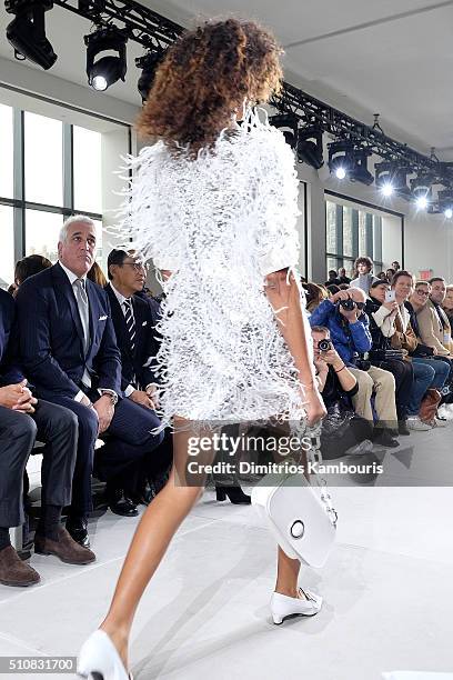 Model walks the runway wearing Michael Kors Fall 2016 during New York Fashion Week: The Shows at Spring Studios on February 17, 2016 in New York City.