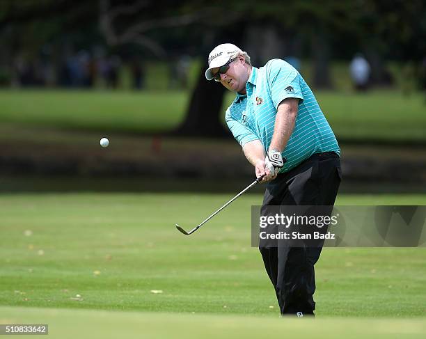 Brad Fritsch hits a chip shot on the 11th hole during the second round of the Web.com Tour Club Colombia Championship Presented by Claro at Bogotá...