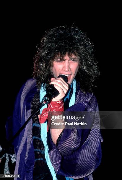 American musician Jon Bon Jovi performs onstage at Summerfest, Milwaukee, Wisconsin, June 29, 1985.