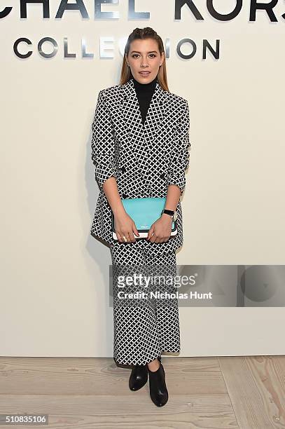 Michelle Salas poses backstage at the Michael Kors Fall 2016 Runway Show during New York Fashion Week: The Shows at Spring Studios on February 17,...