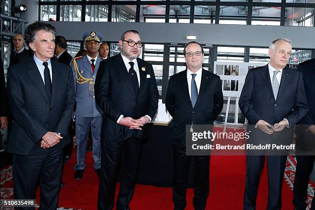 President of the 'Institut du Monde Arabe' Jack Lang, King Mohammed VI of Morocco, French President Francois Hollande and Minister of Foreign Affairs...