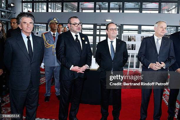 President of the 'Institut du Monde Arabe' Jack Lang, King Mohammed VI of Morocco, French President Francois Hollande and Minister of Foreign Affairs...