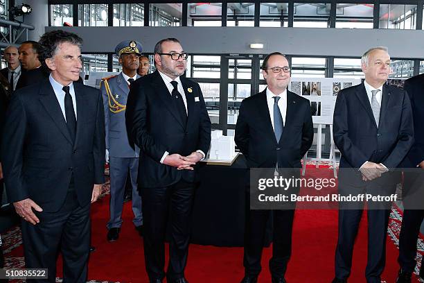 President of the 'Institut du Monde Arabe' Jack Lang, King Mohammed VI of Morocco, French President Francois Hollande and Minister of Foreign Affairs...