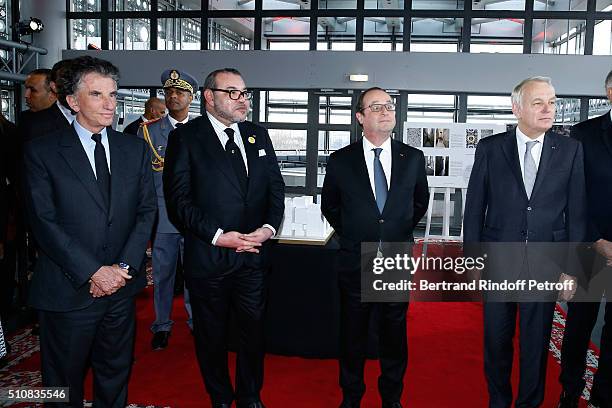 President of the 'Institut du Monde Arabe' Jack Lang, King Mohammed VI of Morocco, French President Francois Hollande and Minister of Foreign Affairs...