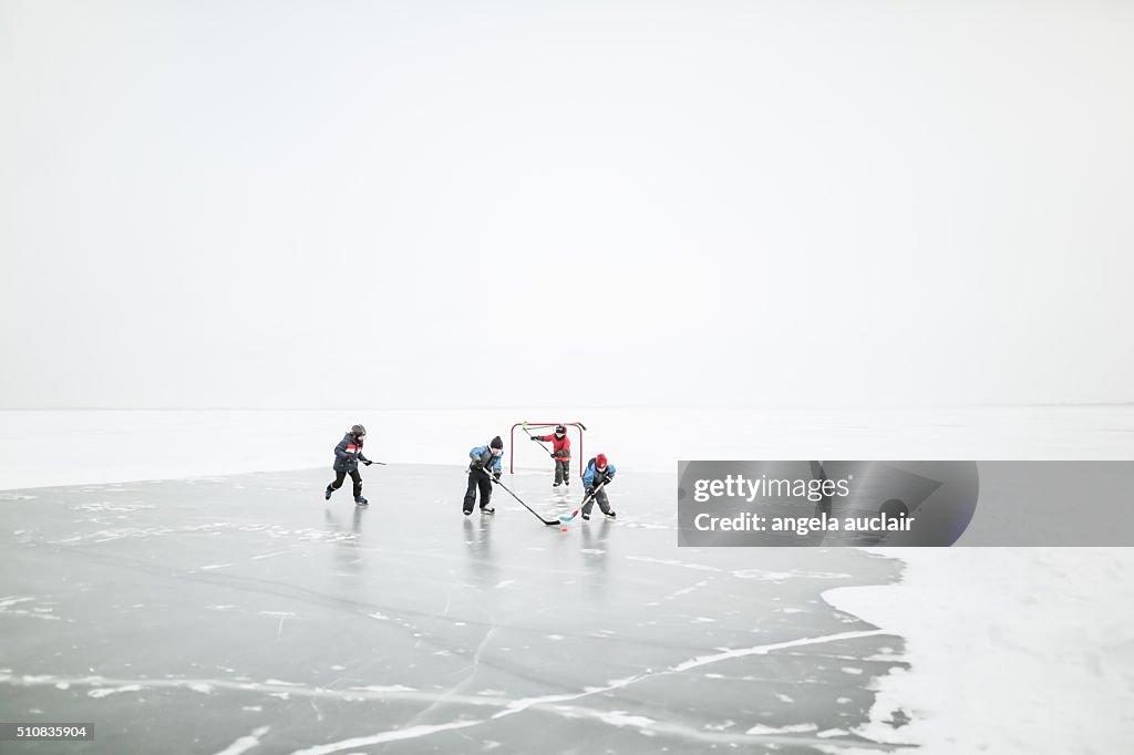 Skating on a lake in Canada