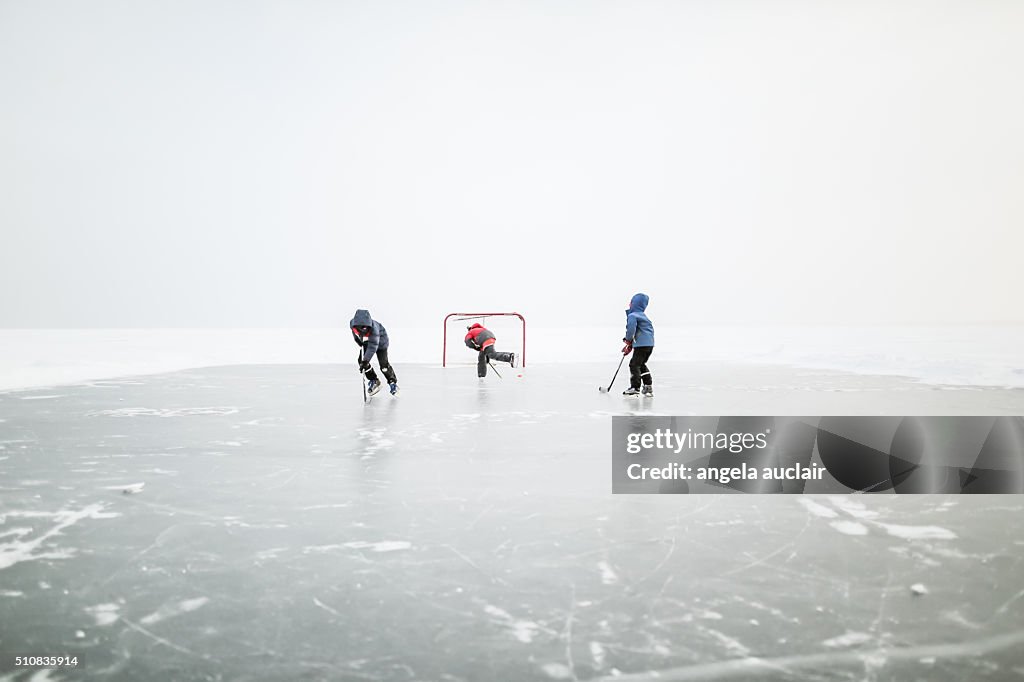 Skating on a lake in Canada