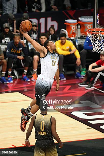 Jabari Parker of the USA Team dunks during the BBVA Compass Rising Stars Challenge as part of the 2016 NBA All Star Weekend on February 12, 2016 at...