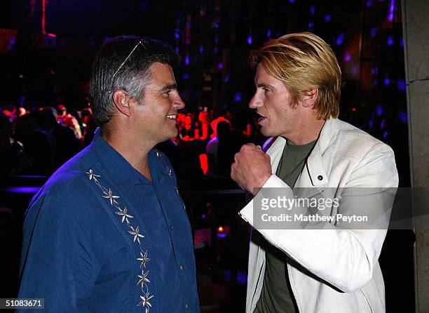 Actor Denis Leary and NY Firefighter Terry Quinn speak together at the after-party for the Premiere Screening of the new FX series "Rescue Me" on...