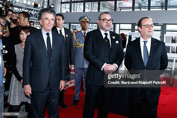 Monique Lang, her husband President of the 'Institut du Monde Arabe' Jack Lang, King Mohammed VI of Morocco and French President Francois Hollande...