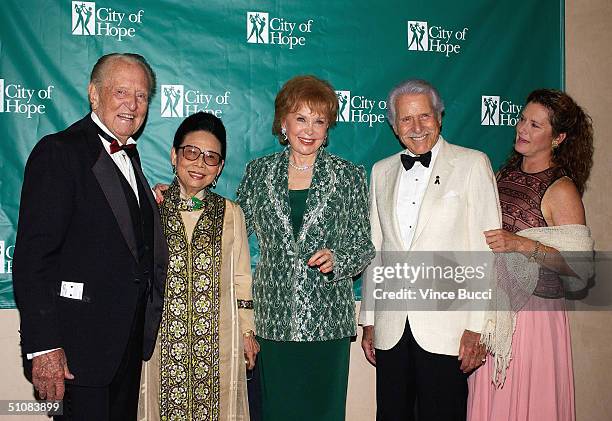Host Art Linkletter, restaurateur Madame Wu, actress Rhonda Fleming, actor Efrem Zimbalist Jr. And daughter Stephanie Zimbalist attend the City of...