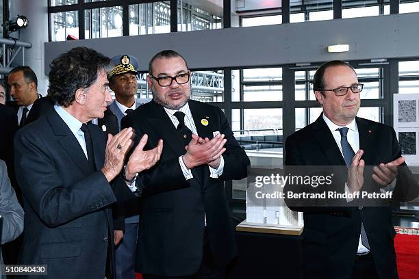 Monique Lang, her husband President of the 'Institut du Monde Arabe' Jack Lang, King Mohammed VI of Morocco and French President Francois Hollande...