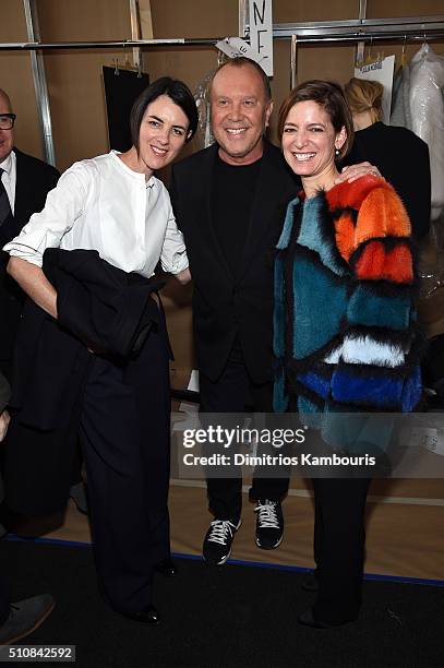 Guest, Designer Michael Kors, and Cindy Levy pose backstage at the Michael Kors Fall 2016 Runway Show during New York Fashion Week: The Shows at...