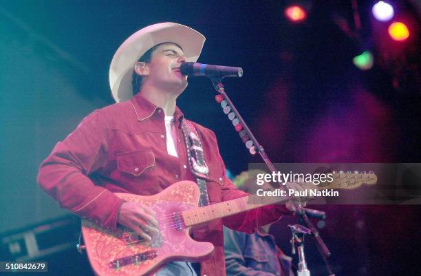 American musician Brad Paisley performs onstage during the George Strait Country Music Festival, Chicago, Illinois, May 25, 2001.