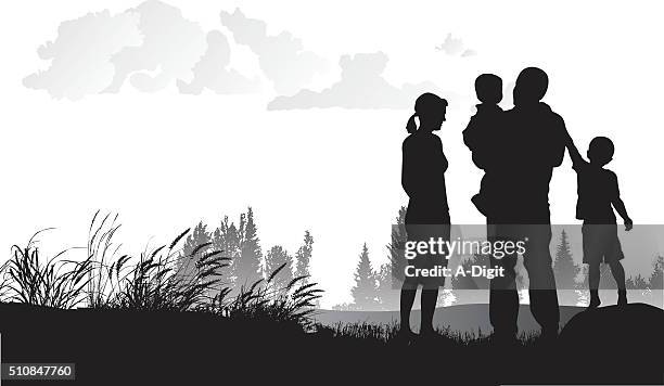 growing as tall as dad - family hiking stock illustrations
