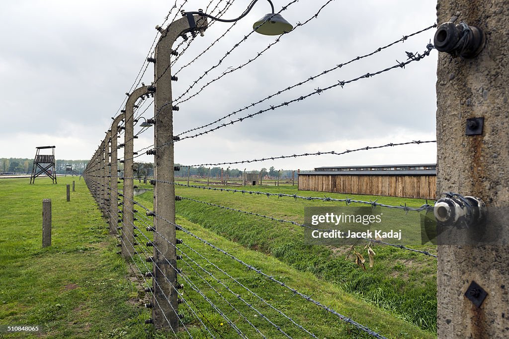 Electric fence in Auschwitz II extermination camp