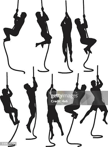 male hanging with rope - climb stock illustrations