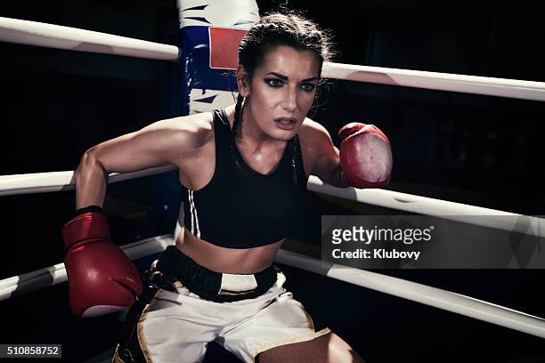 female boxer in a boxing ring - white rope stock pictures, royalty-free photos & images