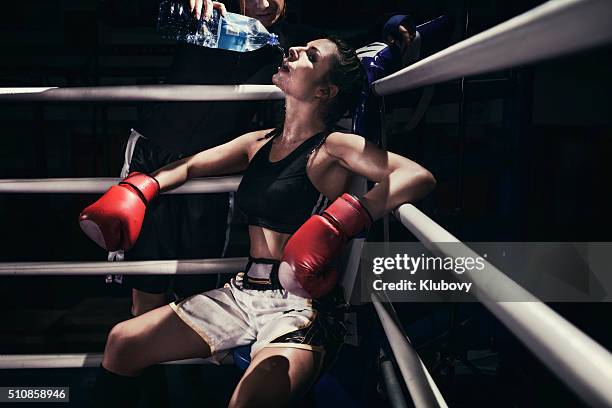 female boxer in a boxing ring - boxing corner stock pictures, royalty-free photos & images