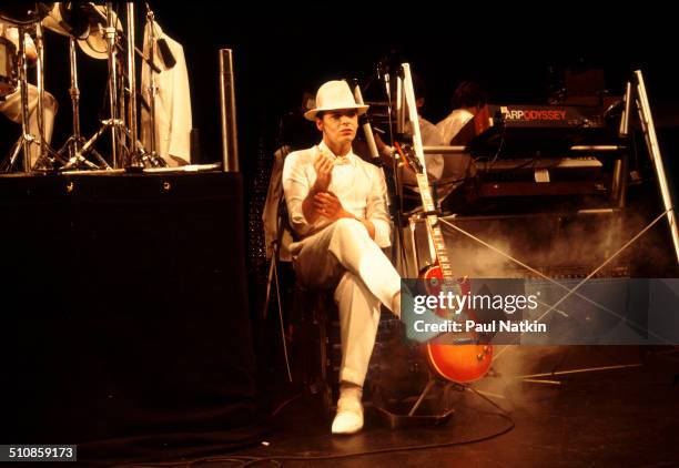 British musician Gary Numan performs onstage, Chicago, Illinois, November 8, 1982.