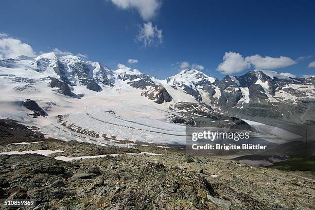 piz palu, palü with red sahara sand on the glacier - sahara snow stock pictures, royalty-free photos & images