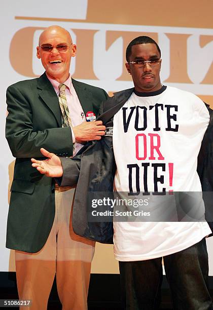 Artist Sean "P. Diddy" Combs and political consultant James Carville pose for photos during a press conference to announce plans for the Citizen...