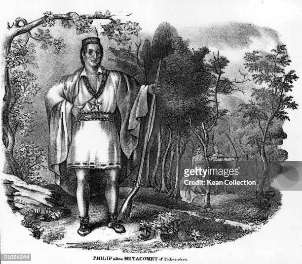 Metacomet, Native American sachem and King of the Wampanoag tribe, known by colonial settlers as King Philip of Pokanoket, 1670.