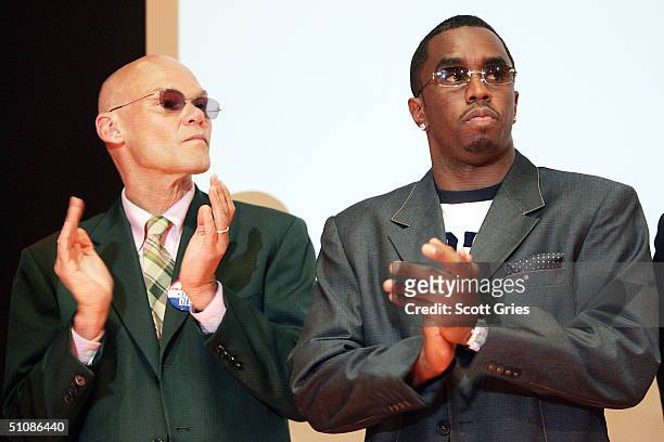 Rapper/actor Sean "P. Diddy" Combs and political consultant James Carville stand on stage as they attend a press conference to announce plans for the...