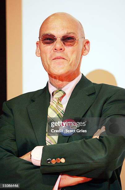 Political consultant James Carville stands on stage during a press conference to announce plans for the Citizen Change Campaign at NYU's Kimmel...