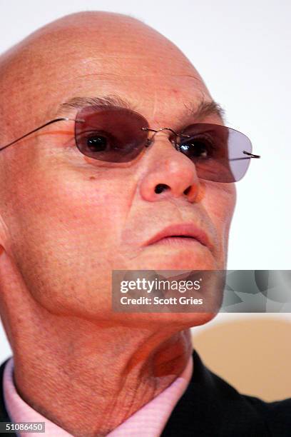 Political consultant James Carville stands on stage during a press conference to announce plans for the Citizen Change Campaign at NYU's Kimmel...