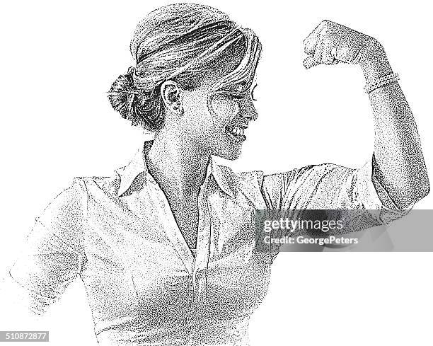 ilustraciones, imágenes clip art, dibujos animados e iconos de stock de mujer flexionar los músculos - bíceps