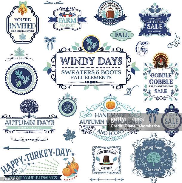 Fall/winter Labels Fall Labels And Ornaments In Blue High-Res Vector Graphic - Getty Images