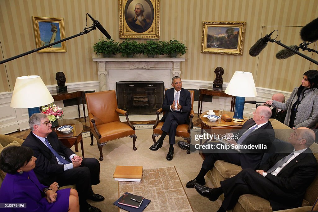 President Obama Meets With Tom Donilon And Sam Palmisano In The Oval Office