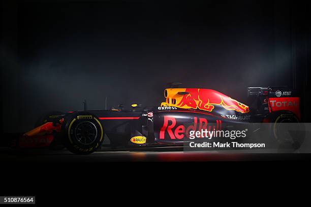 The RB11 featuring the 2016 livery is unveiled during the launch event for PUMA and Red Bull Racing's 2016 Livery and Teamwear at Old Truman Brewery...